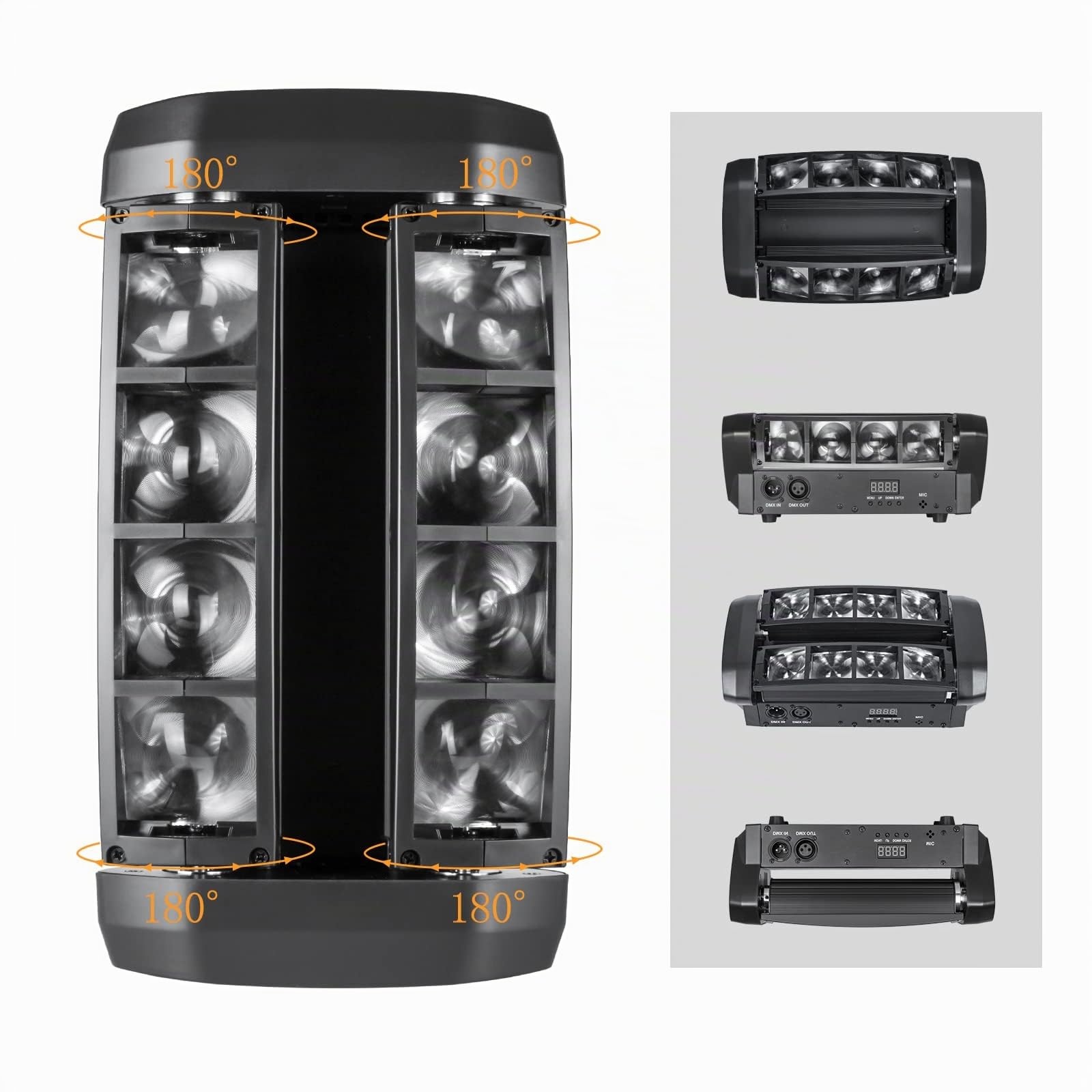 ZKYMZL Spider Moving Head Light LED Beam DJ Lights RGBW Suono Attivabile e Controllo DMX512 per Luci da Festa, Pub, Disco, Spettacolo, Matrimonio, Eventi, Illuminazione da Palco.