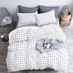 Nanko King Duvet Cover Set 3 pcs, 104x90 inch Geometric Cool Lightweight Microfiber Soft Luxury Quilt Cover with Zip Tie and 2 Pillowcase - Modern Bedding for Women Men, White Grid