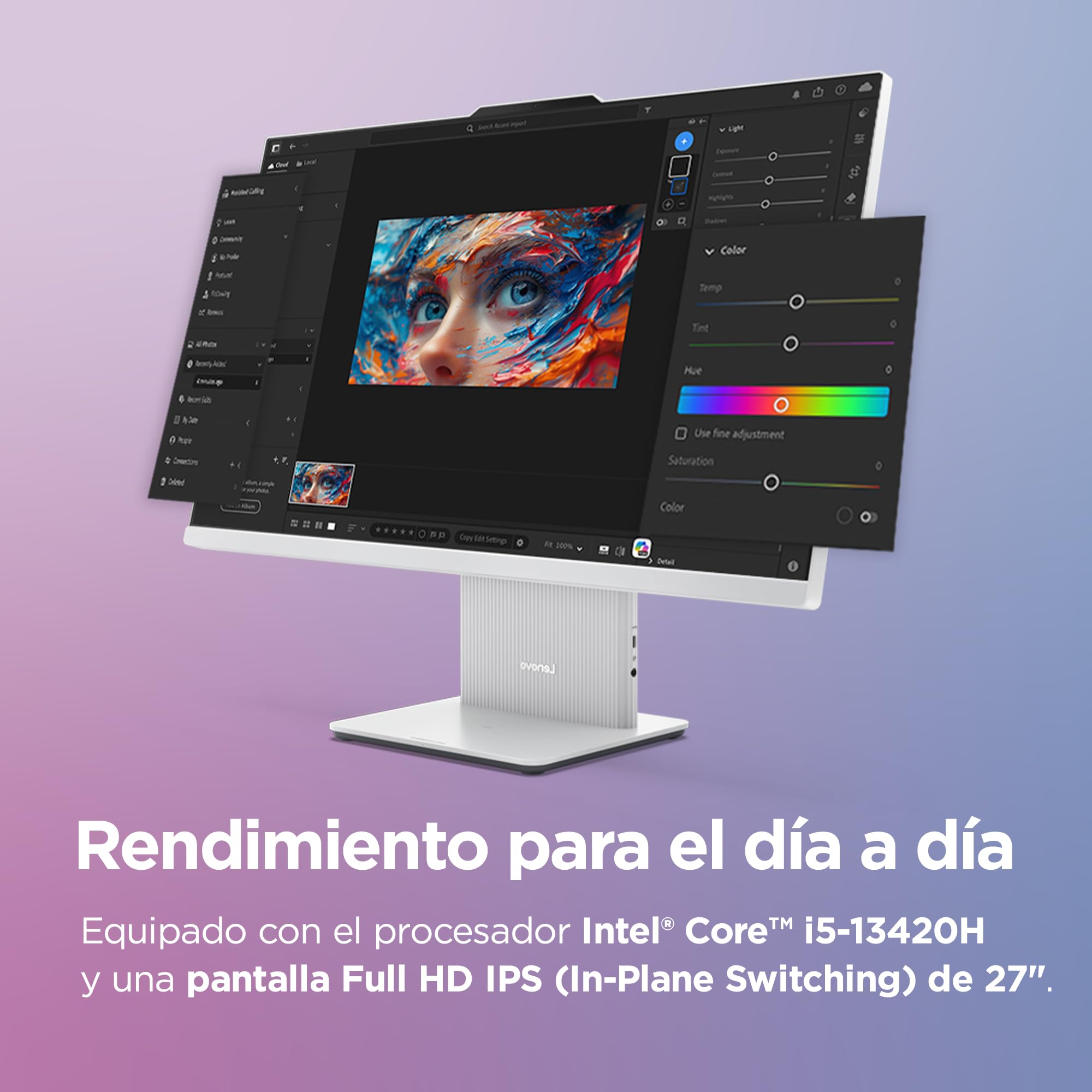 Lenovo IdeaCentre AIO i Gen 9 - Ordenador de Sobremesa 27" FHD (Intel Core i5-13420H, 16 GB RAM, 1 TB SSD, Intel UHD Graphics, Wi-Fi 6, Win11 Home) Incluye Teclado QWERTY Español y Ratón - Gris Nube