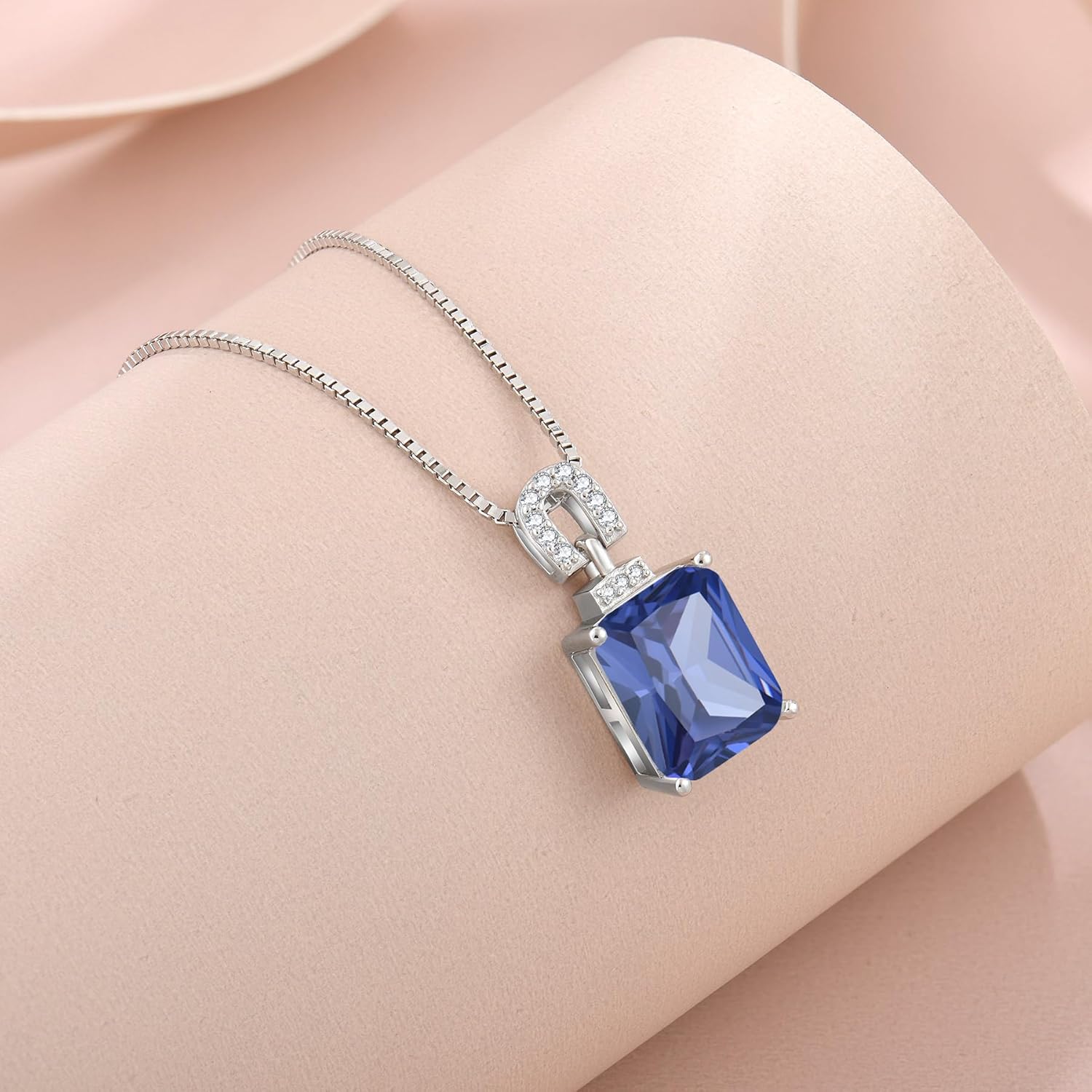 Emerald Cut Necklace 925 Sterling Silver Baguette Birthstone Pendant Necklace Jewelry Gifts for Women - Image 3