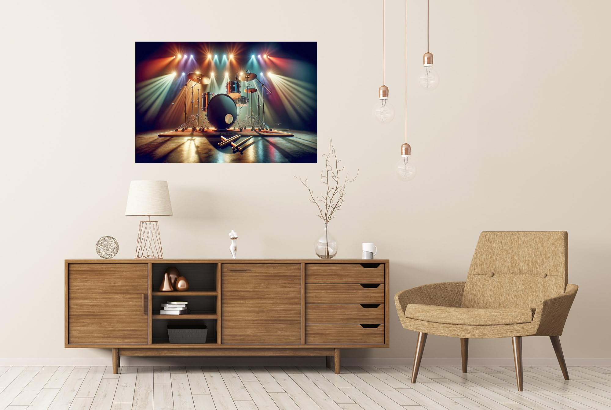 islandburner Prime Poster - Set di tamburi, illuminazione palcoscenico, spettacolo musicale, tamburi, concerti, palcoscenico, 130 x 90 cm