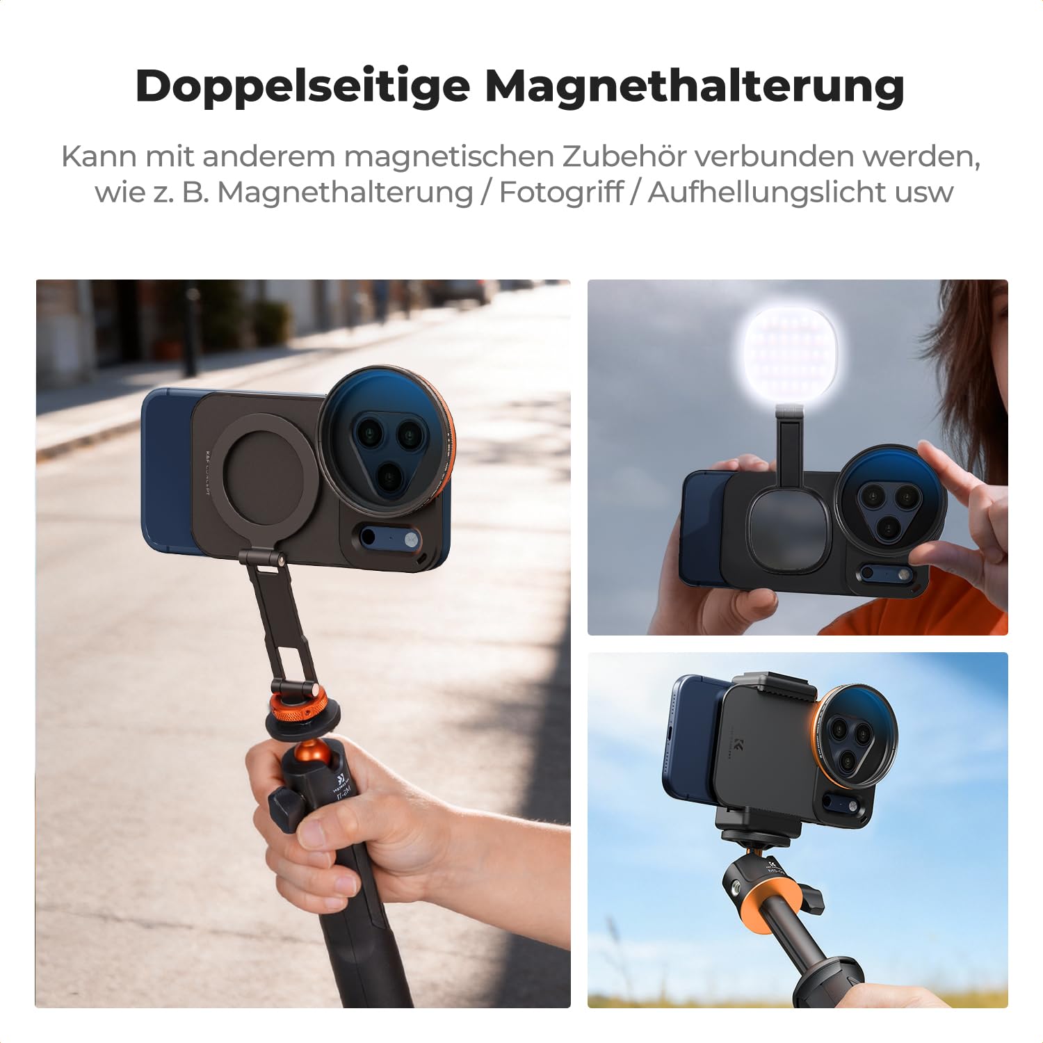 K&F CONCEPT Doppelseitiger magnetischer Filterclip mit 58mm CPL Filter | Kompatibel mit iPhone 17 Pro Max und 58-mm-Gewindefiltern, FA101