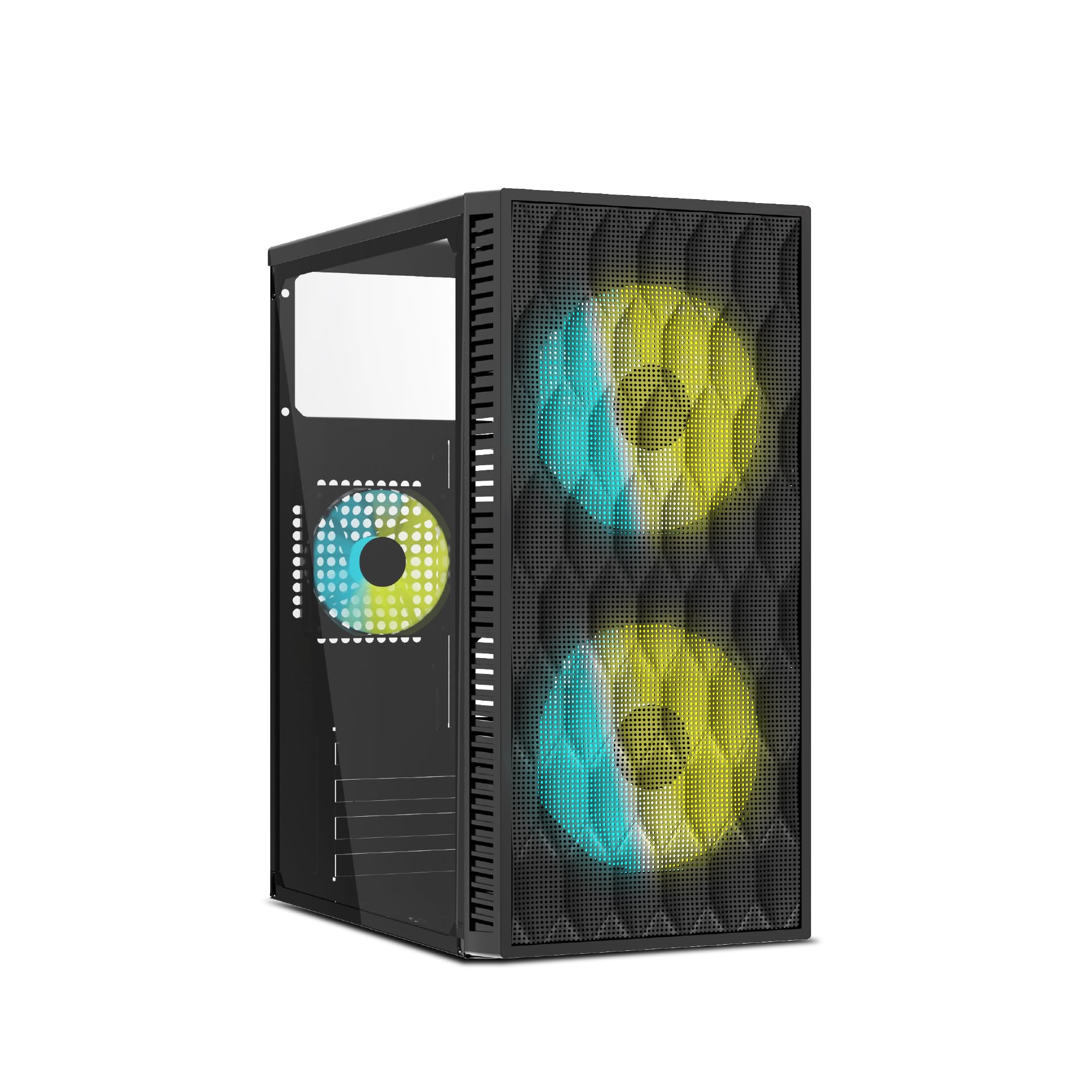 Intex Bolt Computer Gaming Cabinet | Micro-ATX, Mini-ITX | 12cm LED Fans | Mesh Front Panel | Compact PC Case | Smooth Airflow | Acrylic Side Panel | 4 PCI Slots | 260mm VGA Support