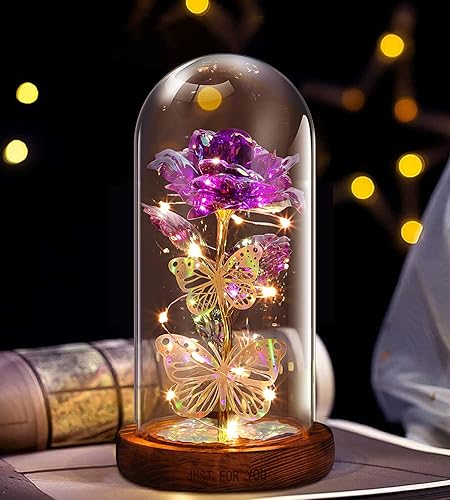 Miniatura 8 de Regalos para mujeres, esposa, mamá, novia, abuela, rosa artificial en cúpula de cristal, rosas rojas regalos para el día de la madre, Navidad, día