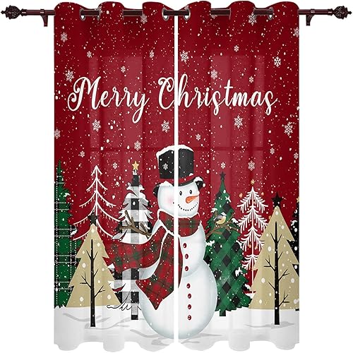 Miniatura 8 de Juego de 2 paneles de cortinas de Navidad rosas para sala de estar, bonitas cortinas de ventana de Papá Noel rosa, cortinas de copo de nieve blancas