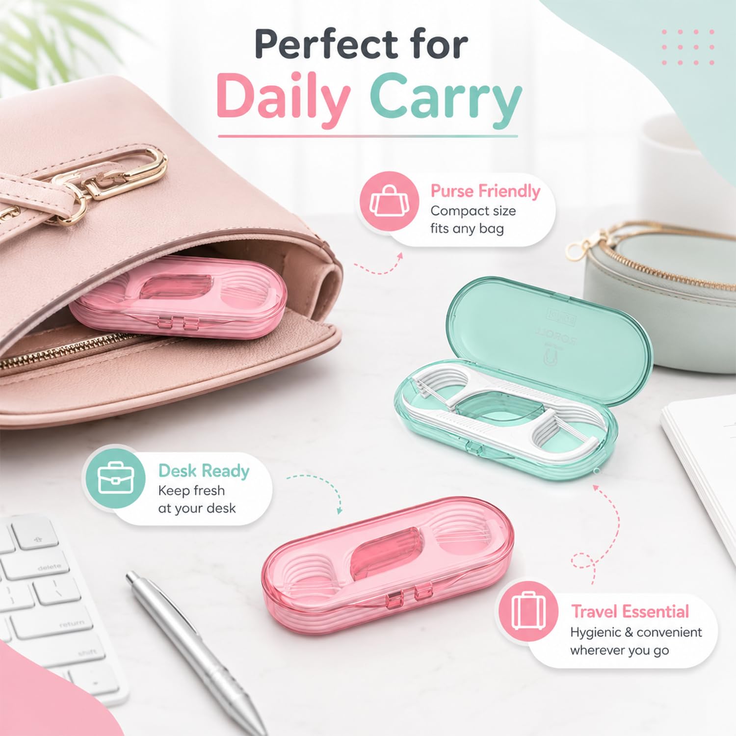 DYOUS - Dispensador portátil para púas de hilo dental, estuche de viaje para hilo dental