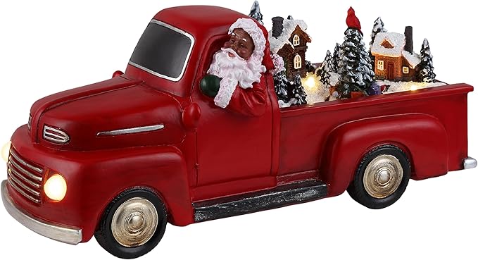Mr. Christmas 10.5" Animated Nostalgic Red Truck - Black Santa
