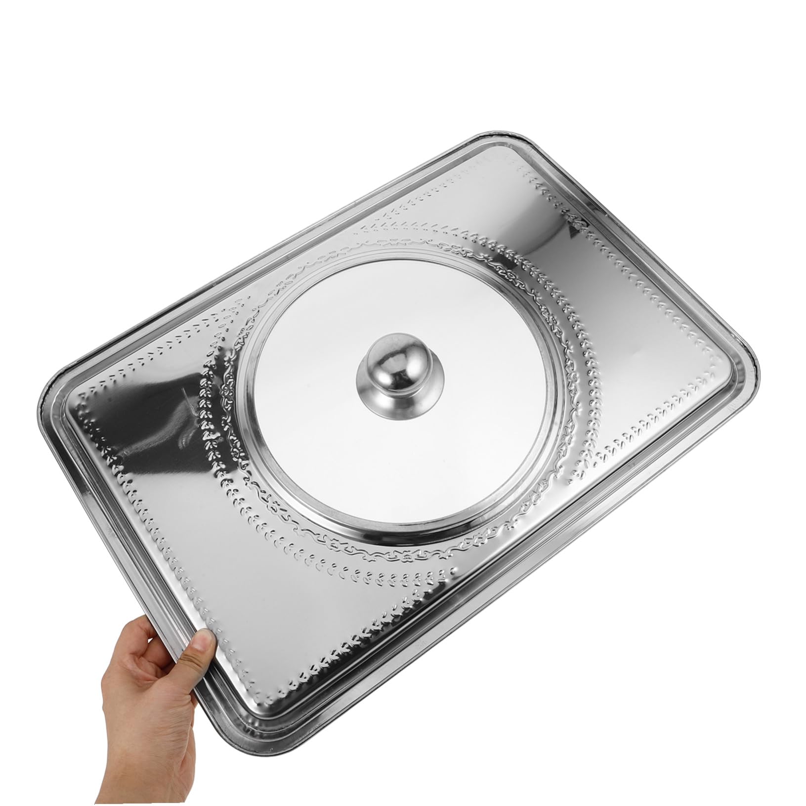 Tapa de Bandeja para Asar Pescado de Acero Inoxidable Plata | Asa Pequeña, para Servir y Proteger Alimentos, Adecuado para Reuniones Familiares y Hoteles
