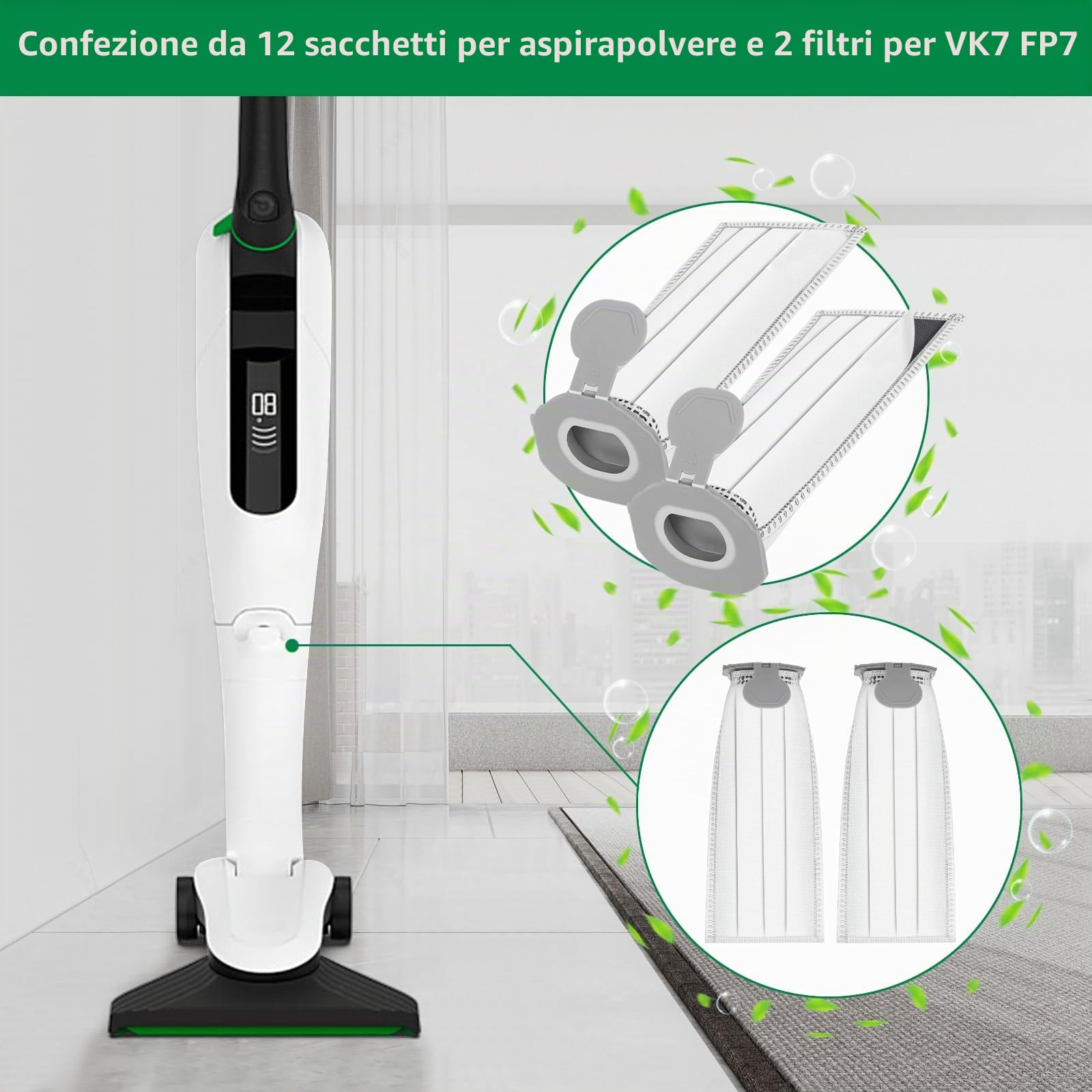 10 sacchetti per aspirapolvere Vorwerk Folletto VK7 FP7 Premium sacchetti filtro aspirapolvere