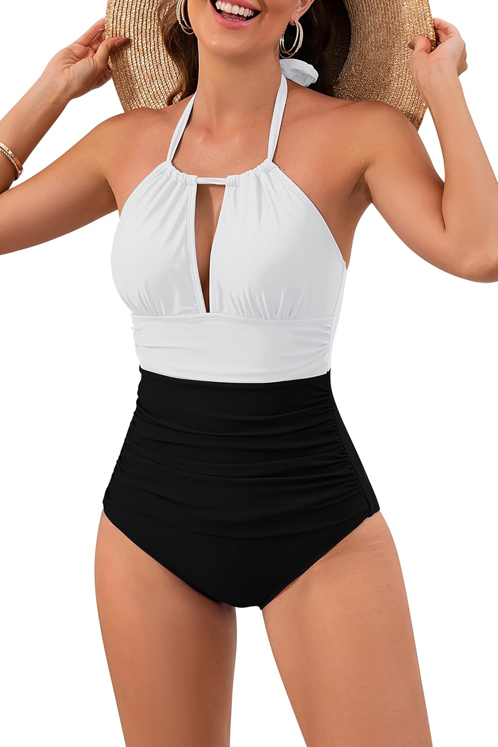 B2prity Women's Slimming One Piece Swimsuits Tummy Control Bathing Suit Halter Swimwear for Big Busted Curvy Woman