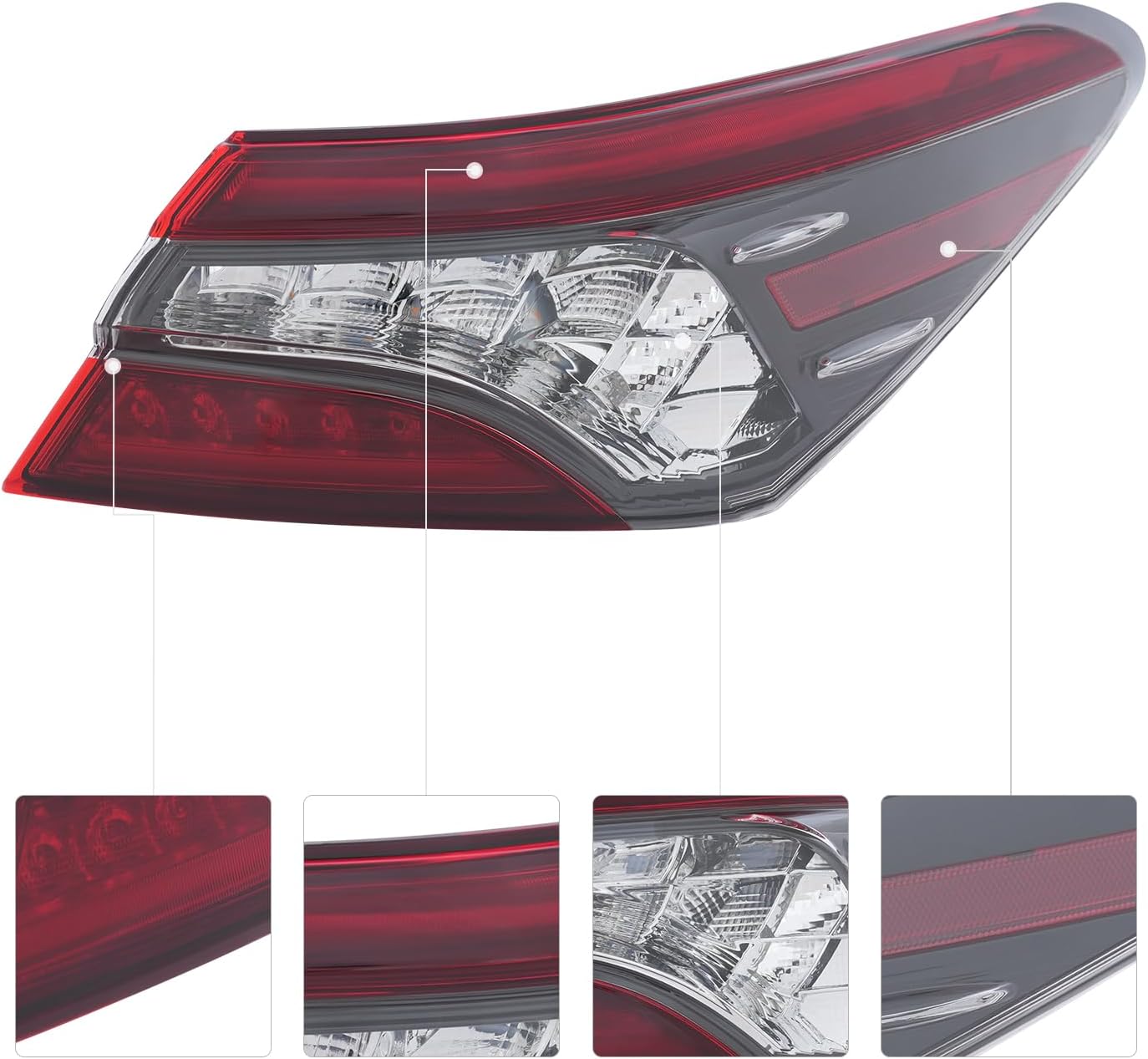 For 2021-2024 Toyota Camry XSE XLE 1 Pair LED Outer Tail Lights Rear Brake Lamps Assembly Red&Clear Lens Black Housing (Left Side+Right Side)