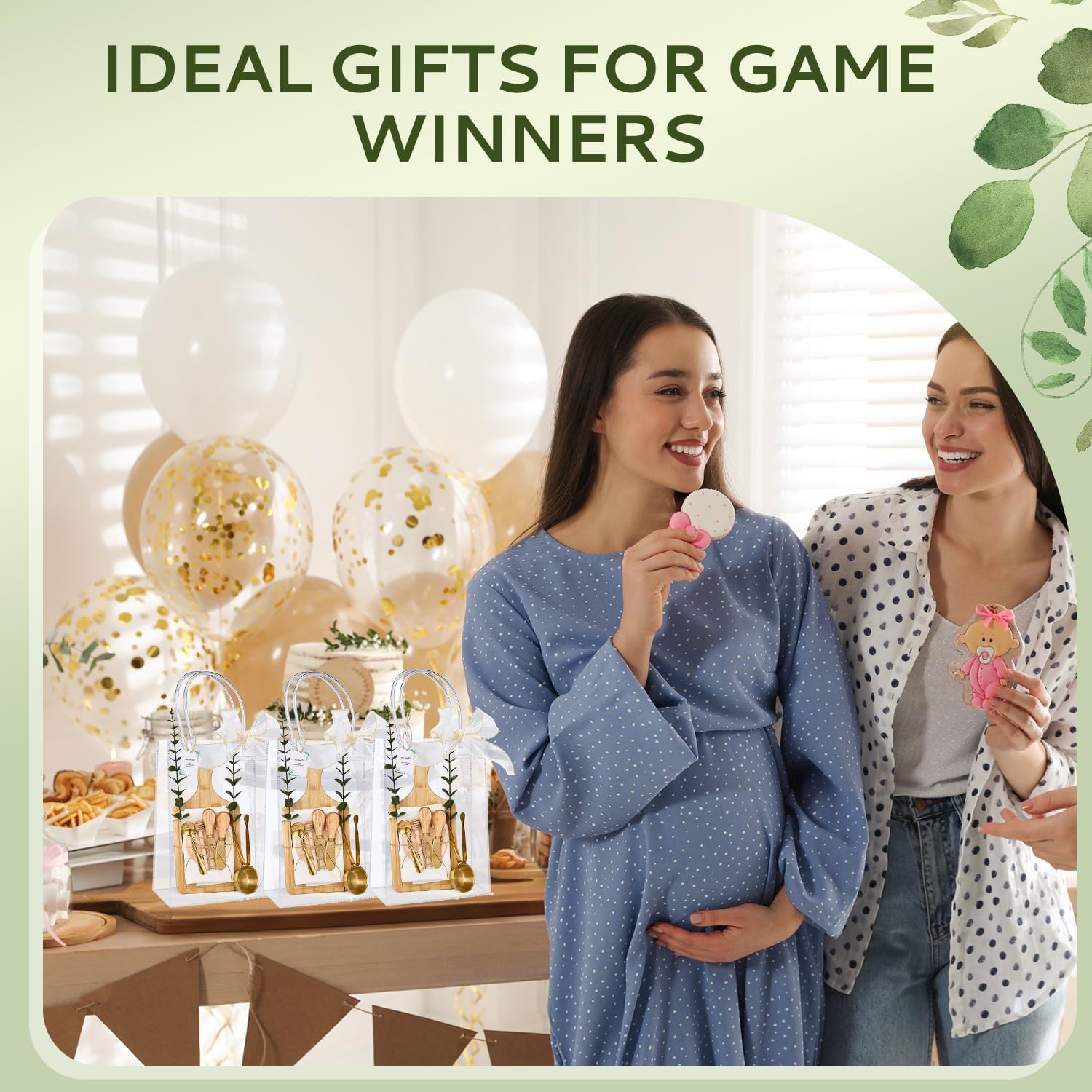 80Pcs Baby Shower Prizes for Game Winners 6 Sets Cheese Board Honey Dipper Stainless Steel Charcuterie Utensils Set Towel Thank You Card and Gift Bags for Baby Shower Wedding Bridal Shower Favors