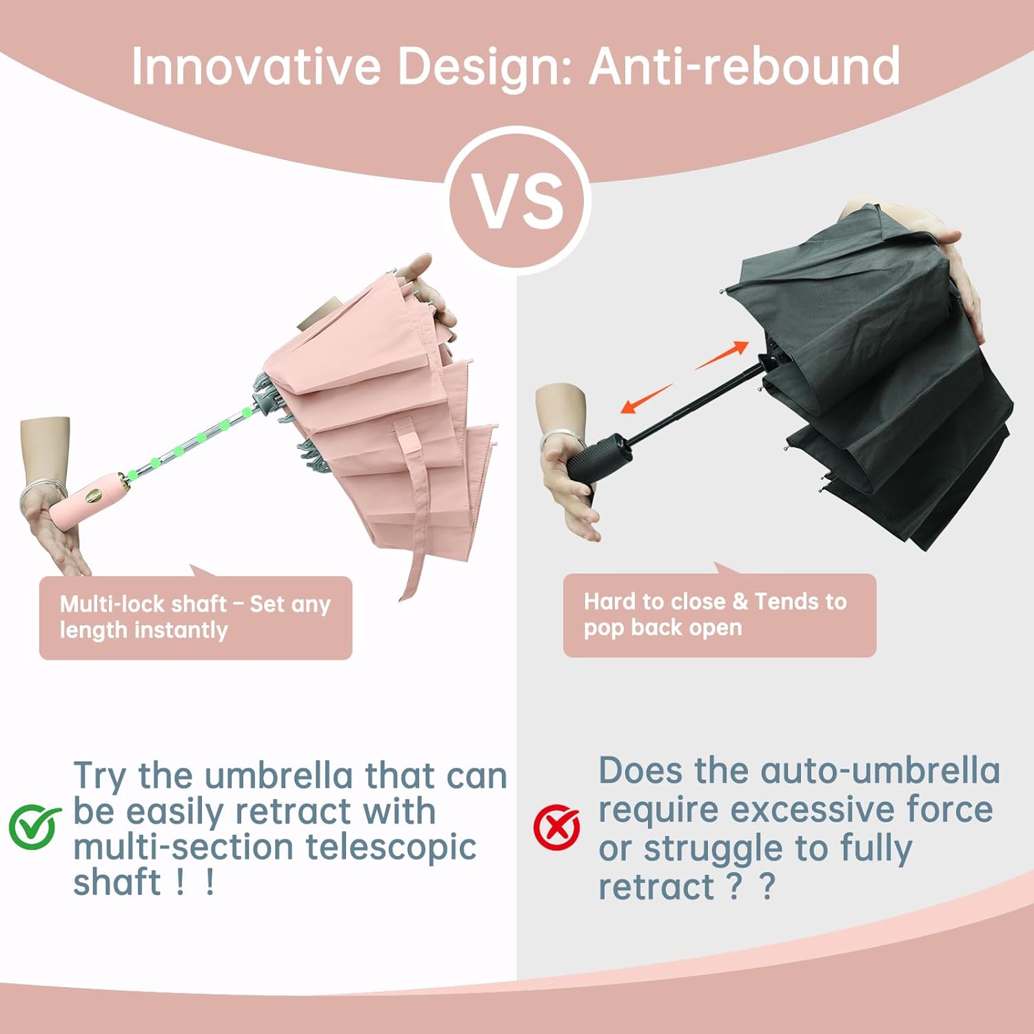Windproof Inverted Umbrella for Travel, Comapct &Light, Easy Folding&Anti-rebound Rods, Automatic Reverse Umbrellas for Rain, Commute, Daily Use