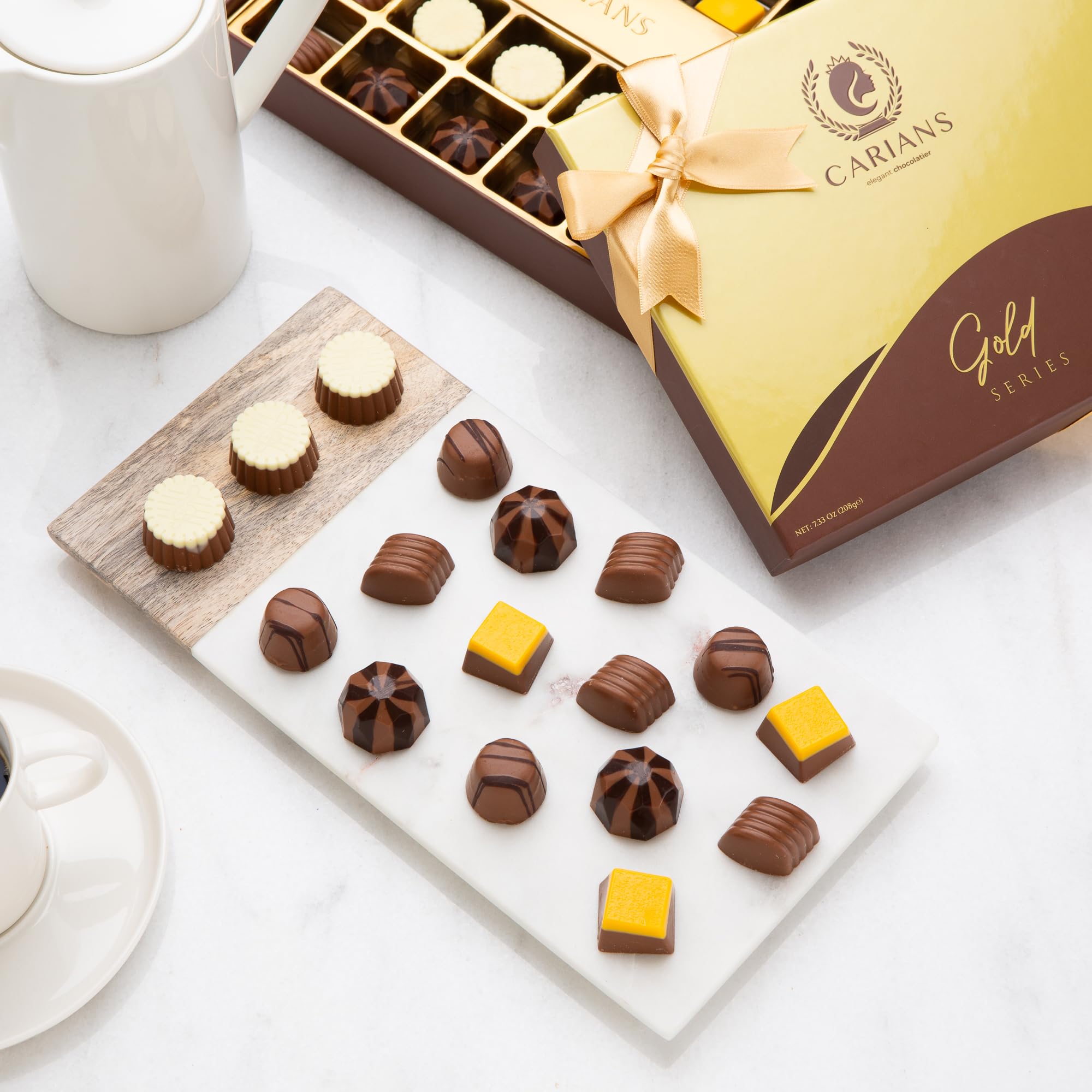CARIANS Chocolatier Assorted Gourmet Chocolate Gift Box, Dark, Milk, White Chocolates Truffles, Treats for Thank you, Anniversary, Christmas, Thanksgiving: CARIANS Chocolate Gourmet Truffles Box, Chocolate Gift, Assorted Pralines Gift Box, Premium Gourmet Gift Basket, Assortment of Milk and Dark Chocolate