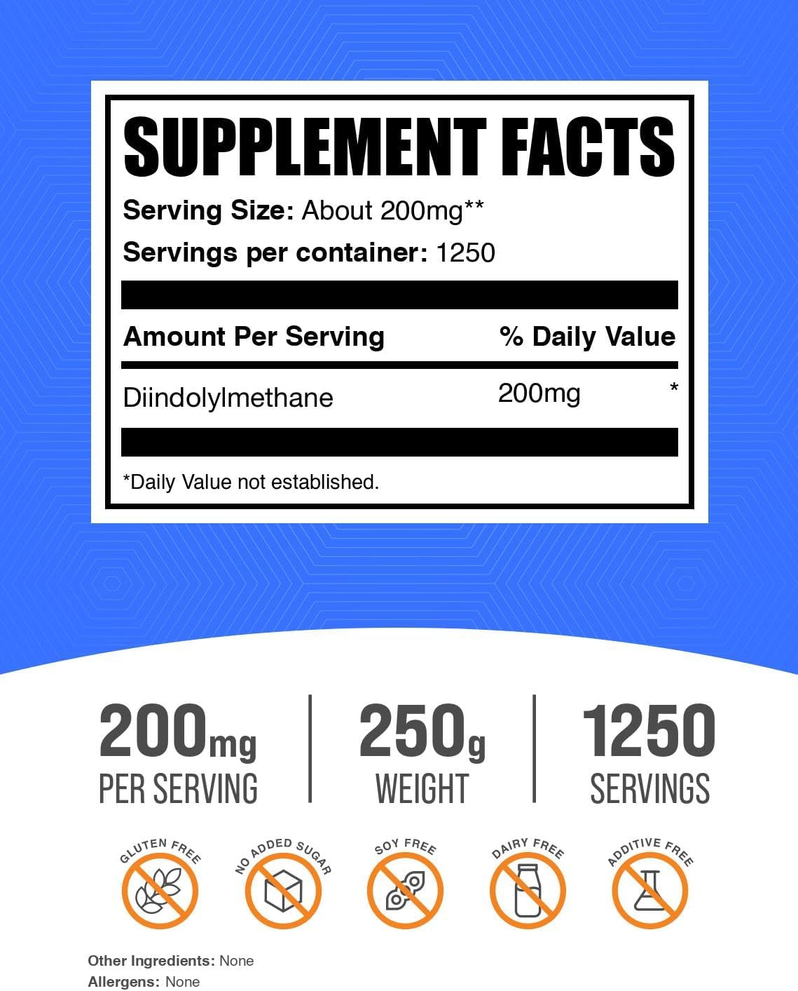 BulkSupplements.com DIM Powder - Diindolylmethane Powder, DIM Supplement for Men & Women - Unflavored & Gluten Free, 200mg per Serving, 250g (8.8 oz) (Pack of 1)