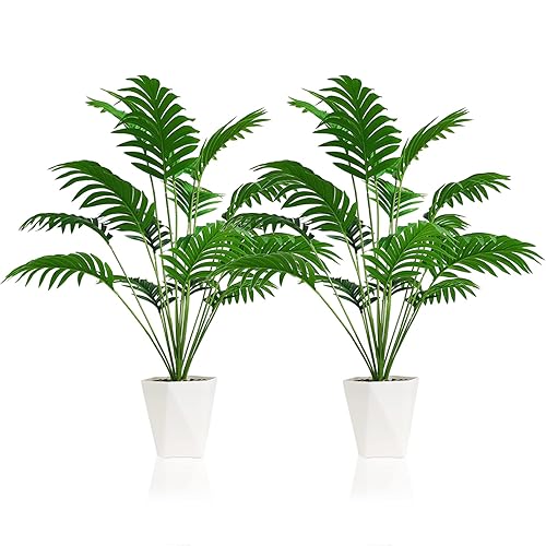 SAJANDAS Set of 2 Artificial Areca Palm Plants in Pots,