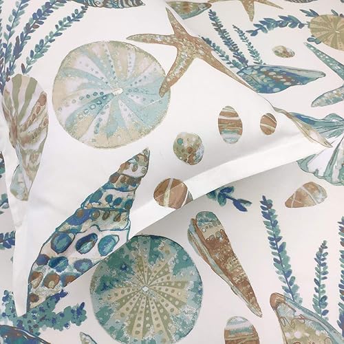 Miniatura 5 de FADFAY Juego de 6 sábanas costeras de algodón con temática de playa, tamaño matrimonial, 1 sábana encimera + 1 sábana bajera + 4 fundas de almohada