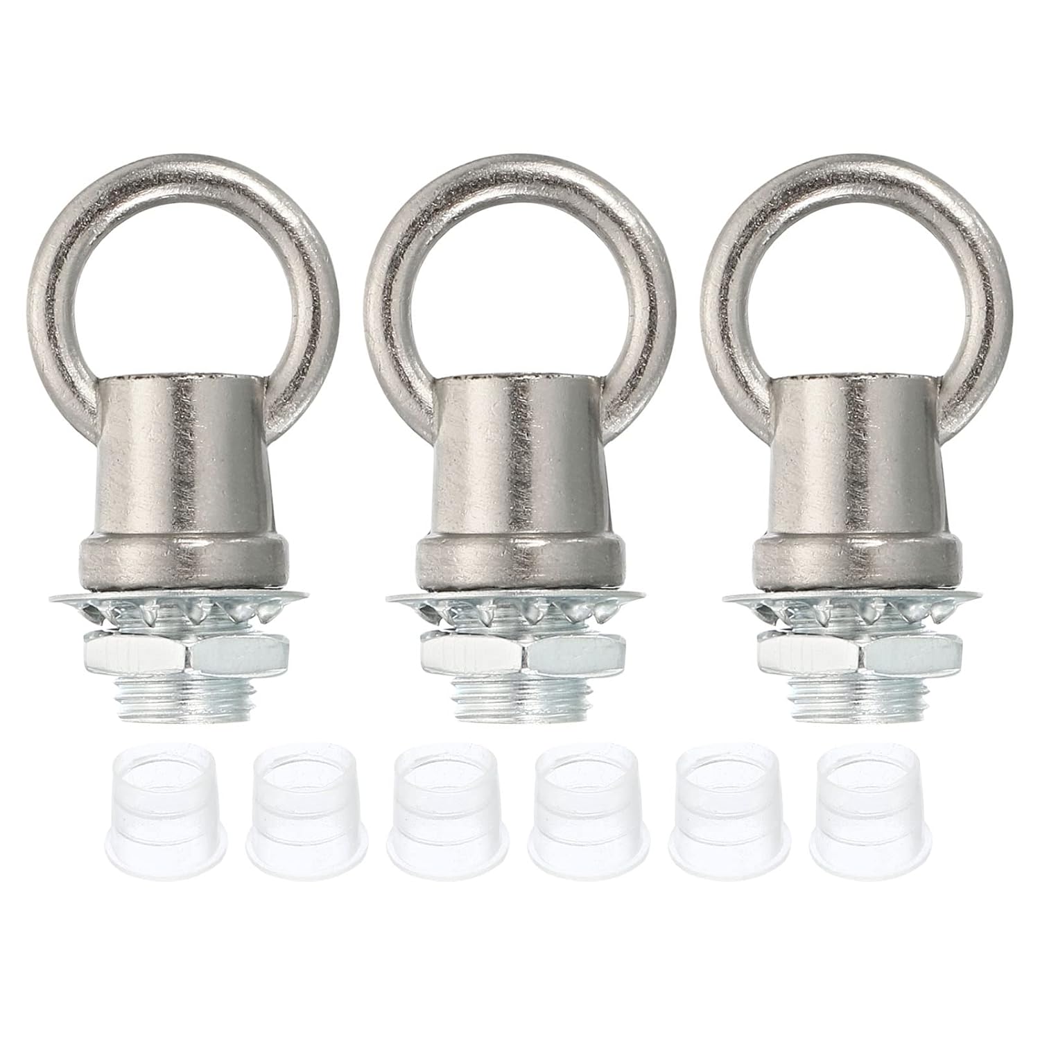 8kg Load 14mm ID M10 Lamp Female Loop Holder, 3 Set Lifting Eye Nut Hook Ring Shape Structural Support to Chandelier Lighting Fixtures, Nickle Color