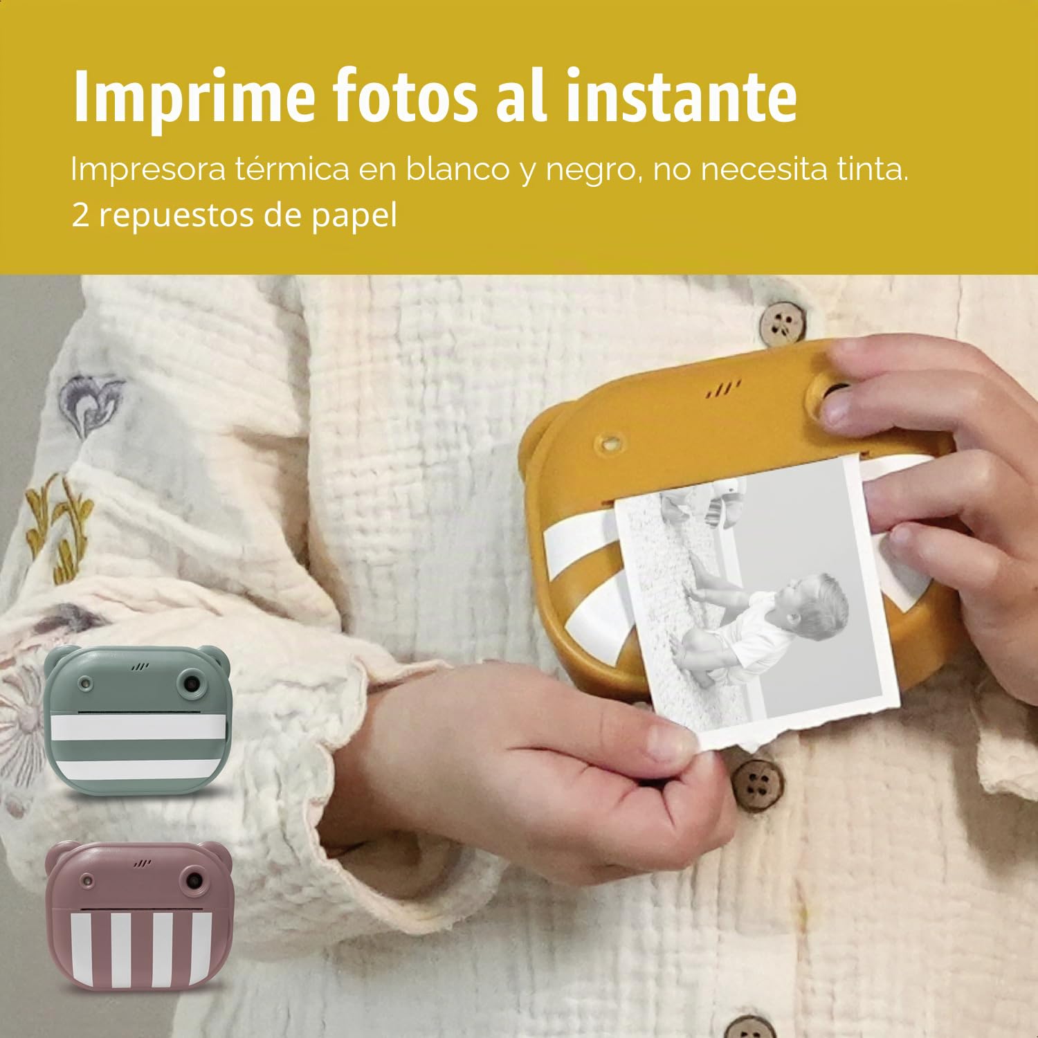 ZAZU Cámara digital instantánea para niños | Fotos de alta resolución de 48MP | Pantalla a color de 2" | Full HD 1080P Videos | Impresión térmica sin tinta | Batería recargable | Incluye 2 rodillos de
