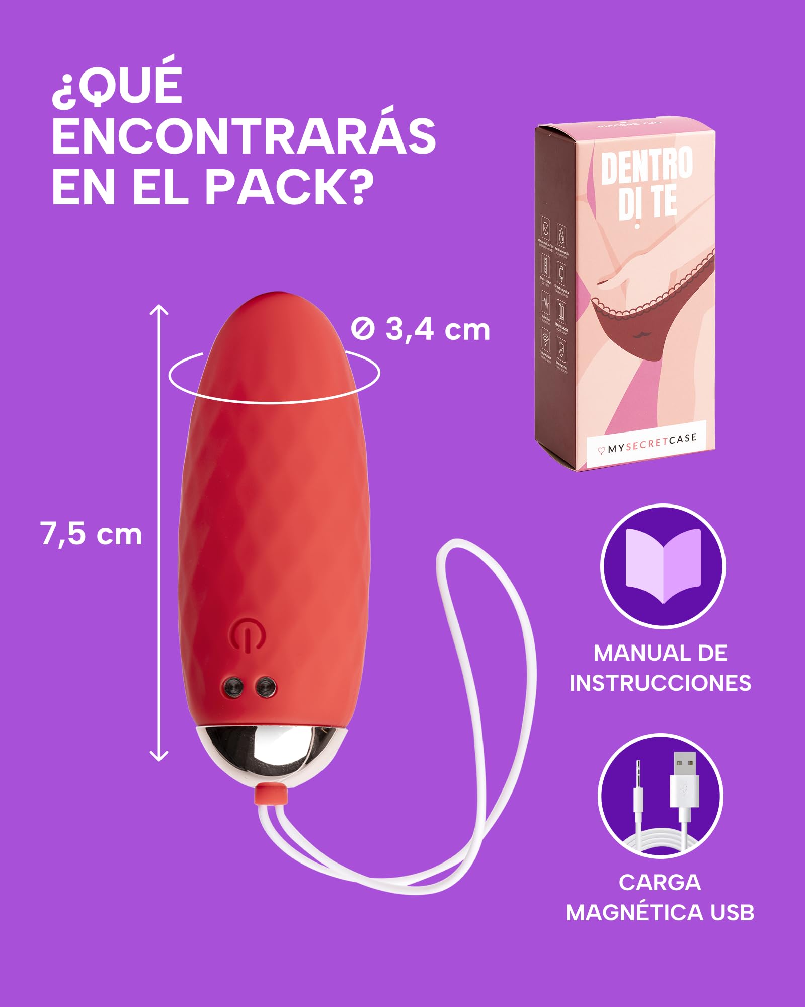 MySecretCase Consoladores.. Para Mujer con Vibración 10 Modos Vibrador Mando Distancia Huevo Vibración con Mando Juguetes Sexuales Pareja Vibrador Control Remoto Silicone IPX7 USB Juguetes Eroticos