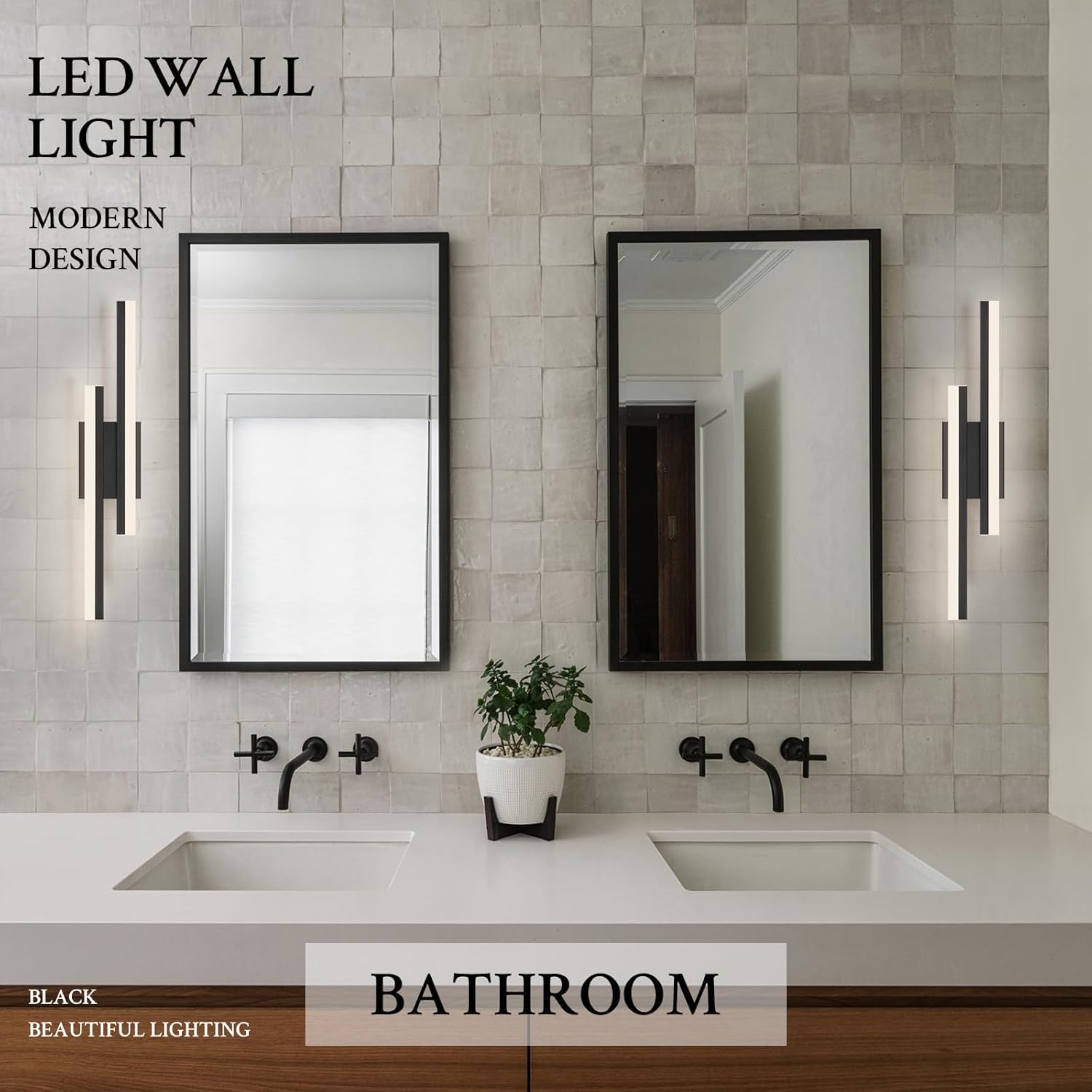 LED Wall Sconce Set of 2 Black Remote Modern LED Vanity Lights Set of 2 Indoor Wall Light Fixtures for Living Room, Dimmable Wall Sconce for Bedside Bedroom Bathroom, 23.6inch 2 Pack