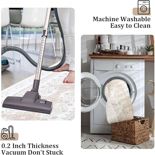 Miniatura 4 de Alfombra bohemia lavable de 2 x 10 pies para pasillo, cocina, entrada, dormitorio, lavandería, antideslizante, parte trasera de goma, resistente a