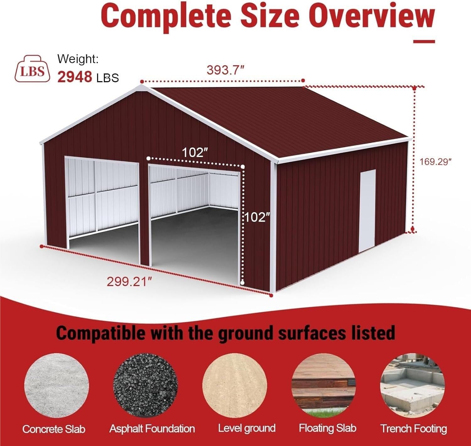 Outdoor Metal Garage Shed, 14GA Steel Frame & 26GA Panels, 35PSF Snow Load, 100MPH Wind Resistance, for Workshop, Farm Equipment(Brown,33x25 FT)