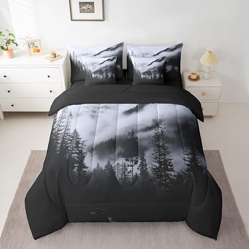 Erosebridal Smoky Mountain Bed in A Bag Queen Pine Trees Comforter Set 7 Piece f