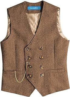 Men's Casual Suit Vest Regular Fit Wool Herringbone Waistcoat For Wedding and Party - Buy now