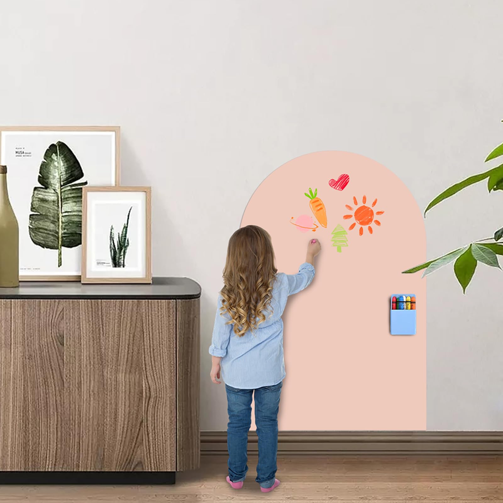 Lavagna Magnetica da Parete 80 x 100 cm Autoadesiva Cancellabile per Bambini con Gessetti Rosa