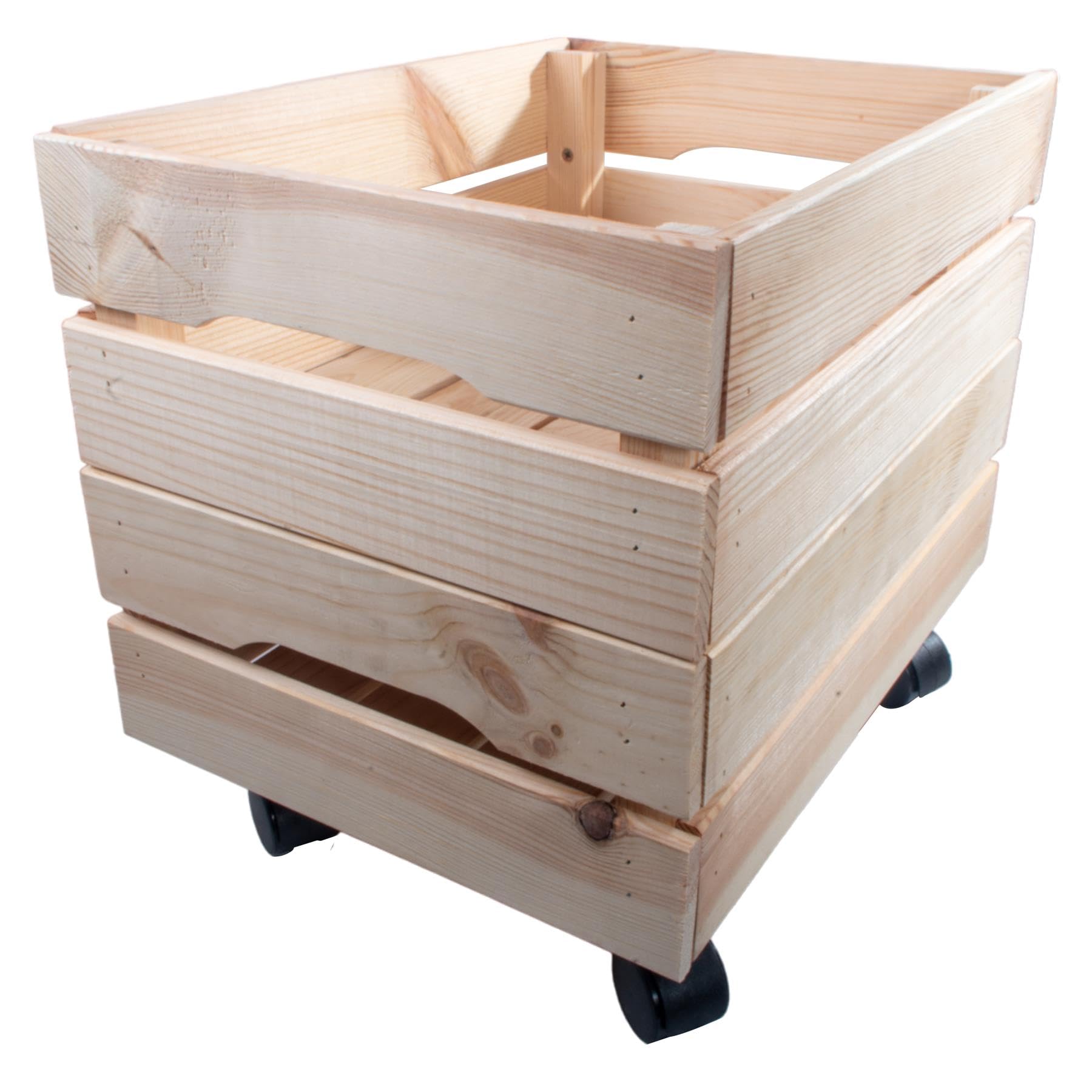 Woodeedoo 2-Tier Shallow Wooden Crate With Wheels Stackable Pine Storage Box Rustic Unfinished Treasures Organiser 39.5X29.5X36Cm from B&Q