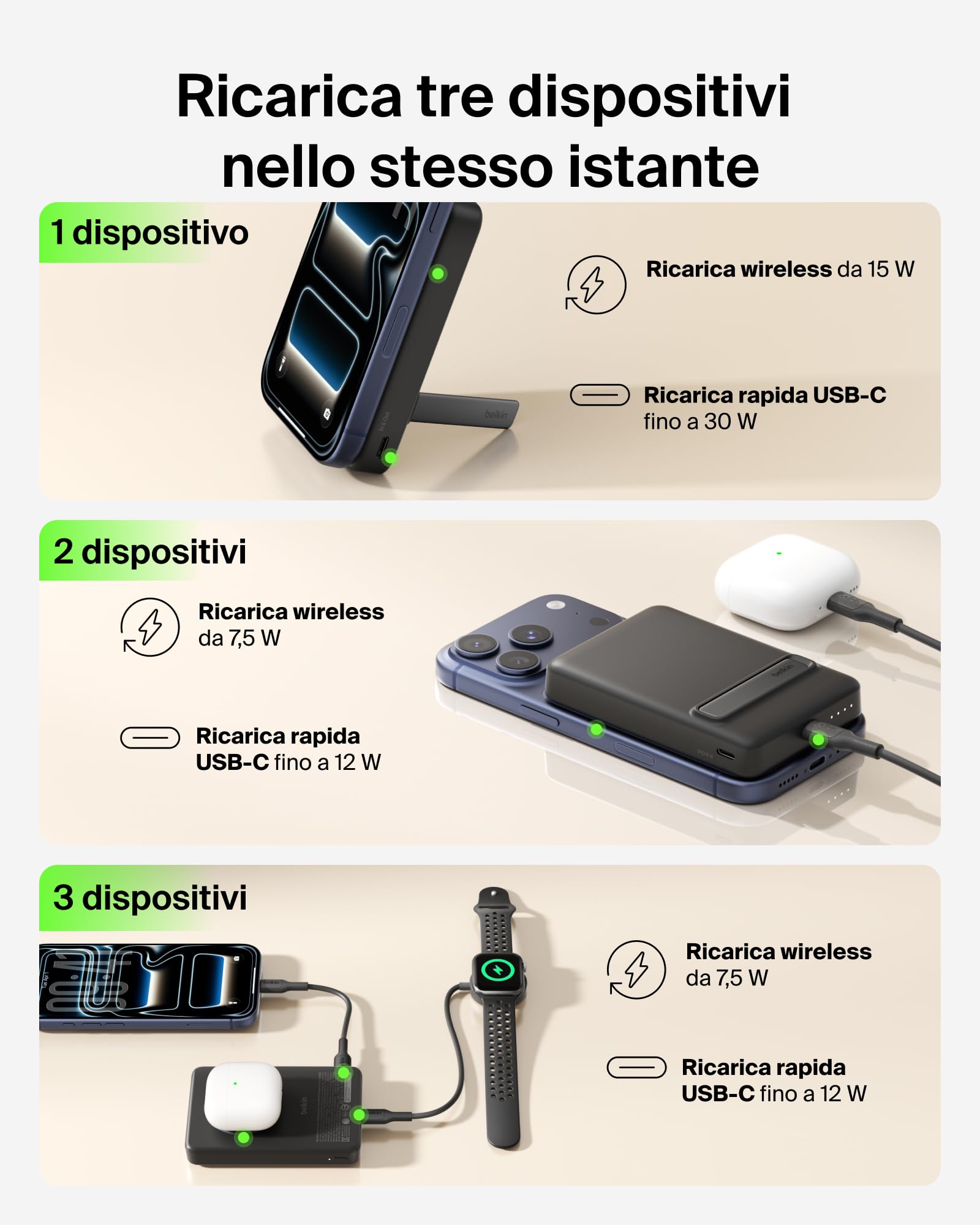 Belkin BoostCharge Power Bank Magnetico Sottile 10000mAh, Supporto - Nero | Caricatore Portatile 10000mAh Wireless, Certificato Qi2, Anello Magnetico, 1 USBC, Precaricato, Cavo Incluso, Sicuro in Aereo