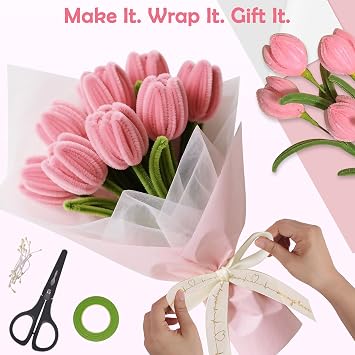 500 Pipe Cleaners in 5 Colors for DIY Flower Crafts, Pink
