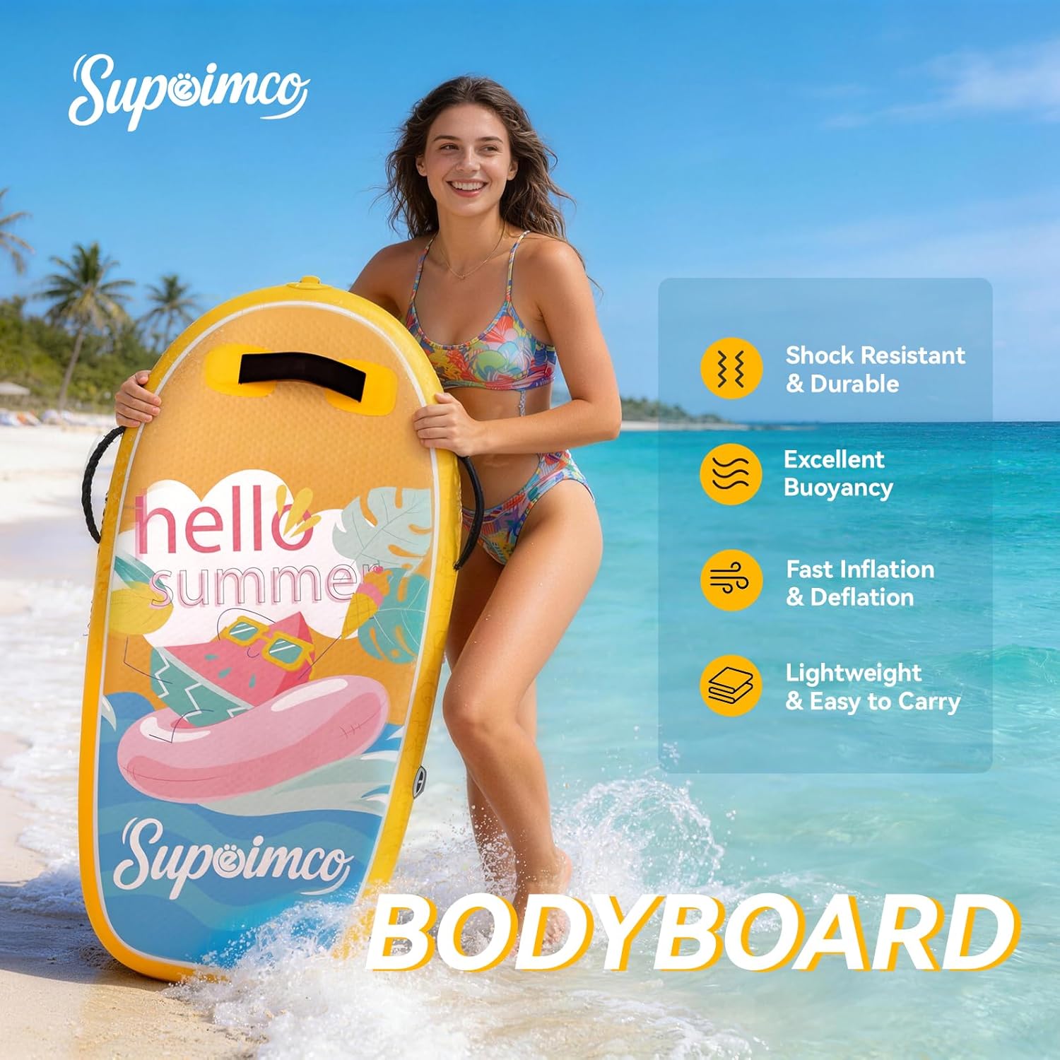 Inflatable Boogie Board, Bodyboard - Lightweight PVC Core Boogie Boards for Beach & Pool, Foldable with Wrist Straps, Ideal Surfing Gear for Teens and Adults