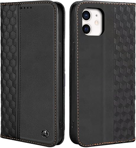 Funda tipo cartera para iPhone 12/12 Pro de 6.1 pulgadas - [Fuerte magnético] Funda de piel sintética con tarjetero y función atril para teléfono -