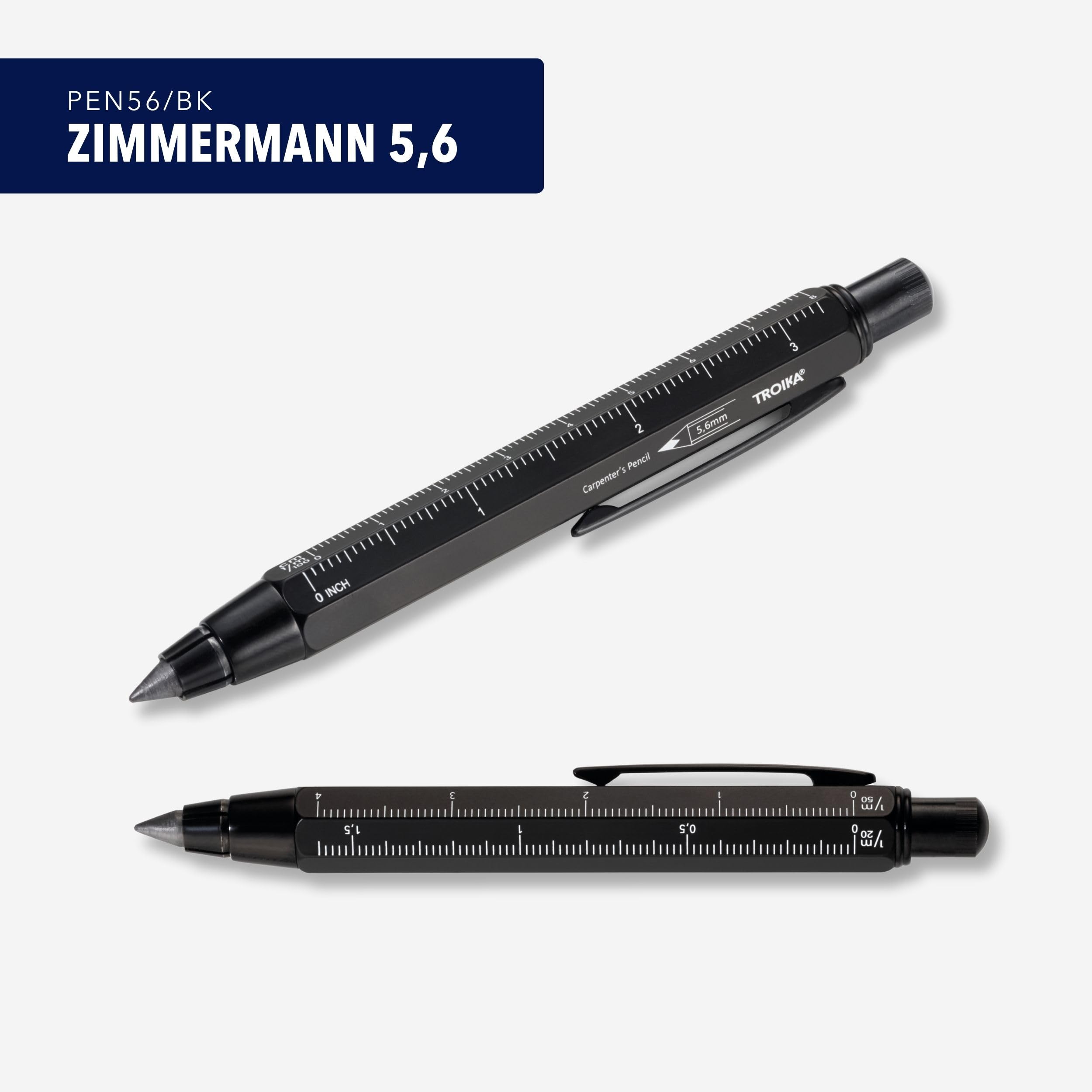 Troika Zimmermann - Matita meccanica da carpentiere con righello e temperamatite integrato, colore: Nero