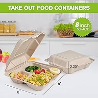 Vista 2 de ECOLipak Paquete de 50 recipientes con forma de ostra para llevar, recipientes de alimentos para llevar 100% compostables y desechables, recipientes