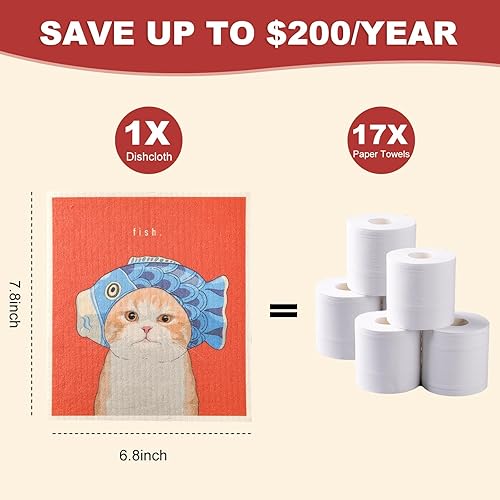 Miniatura 2 de Hapikers Paquete de 8 paños suecos para cocina, paños suecos reutilizables para lavar platos, absorbentes, de secado rápido, toallas de papel