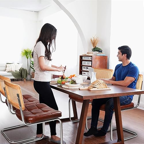 Miniatura 2 de LEMBERI Rattan Dining Chair, Kitchen &amp; Dining Room Chairs Set of 2,Mid Century Modern Dining Chairs with Metal Legs, Armless Faux Leather