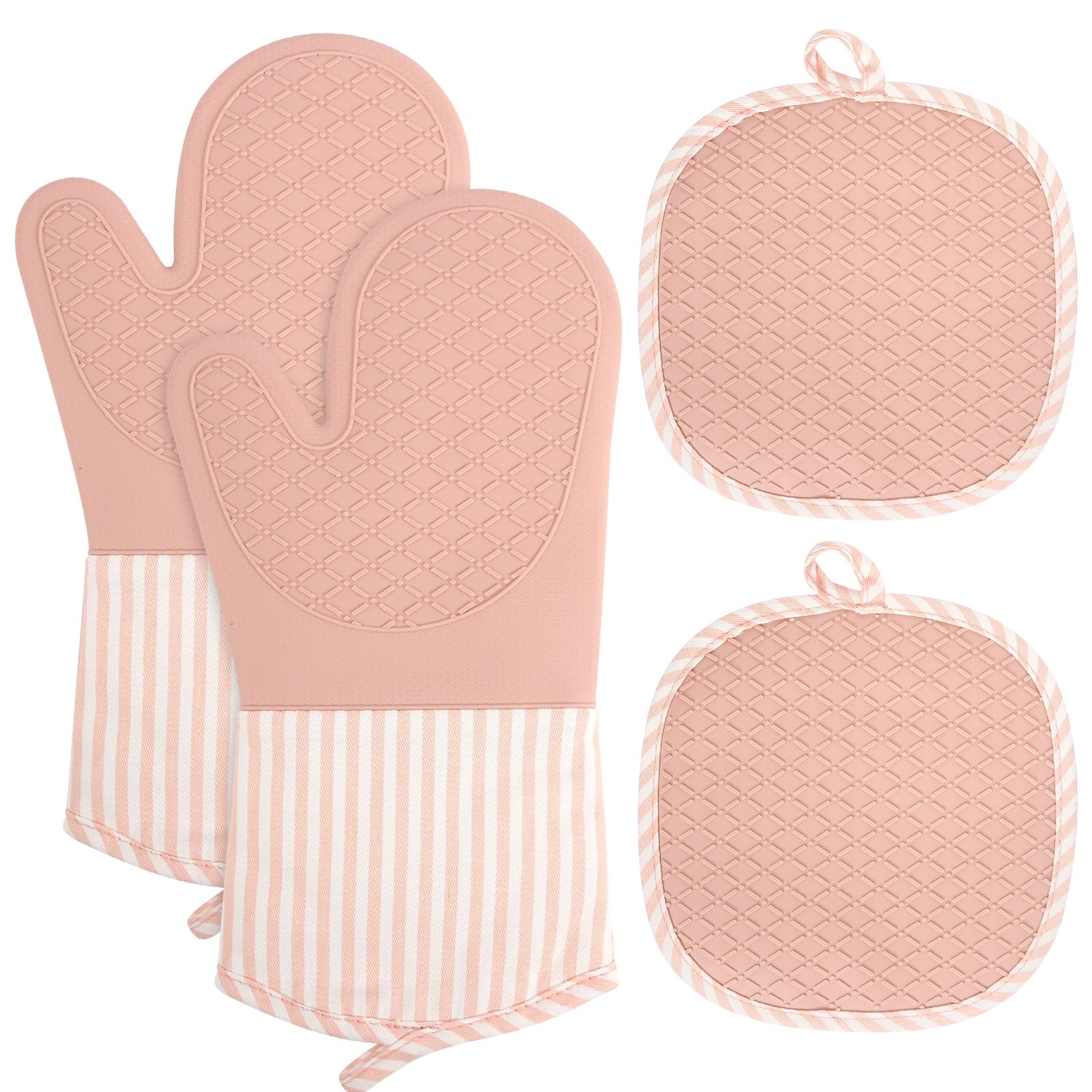 Ofenhandschuhe Topflappen Handschuh 4er Set Ofenhandschuhe Silikon Hitzebeständig Backofen Handschuhe rutschfeste Topfhandschuhe Zum Kochen Backen Grillen