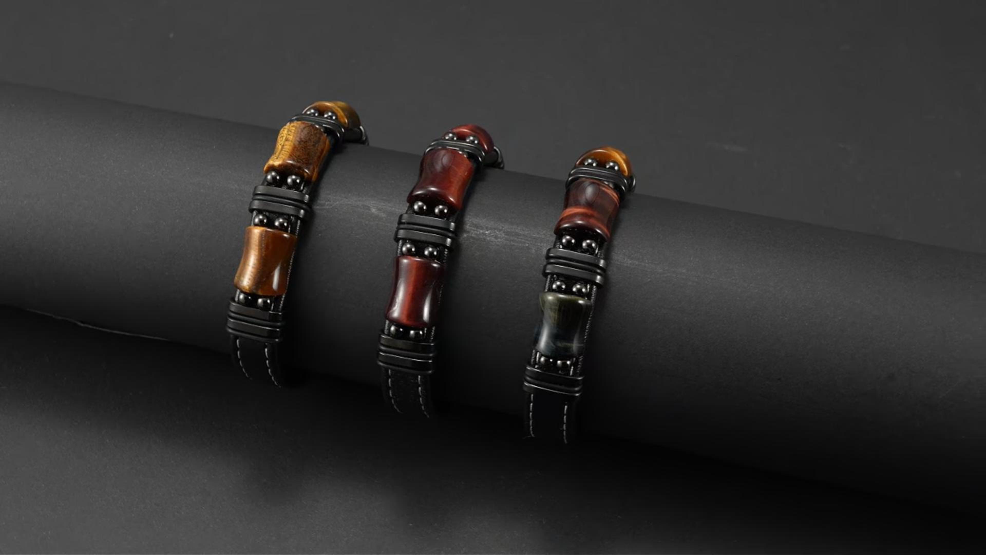 Pulsera trenzada de cuero para hombre con piedra ojo de tigre miniatura 7