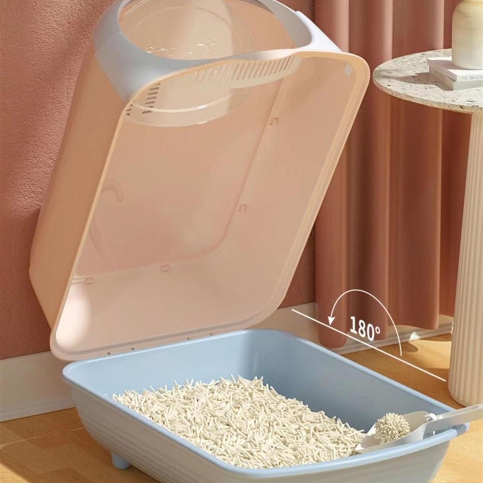 Exclusivo para Gatos y Perros Bandeja de Arena semicerrada con Pala Extragrande a Prueba Salpicaduras Tapa Productos for Mascotas Fácil Limpiar Desmontable para Interiores(Red)