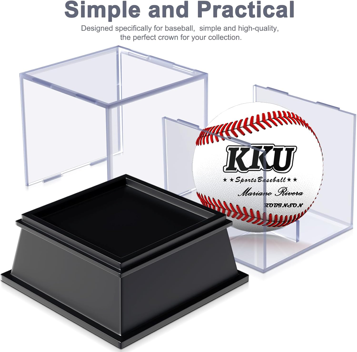 KKU Thick Acrylic Baseball Display Case with Sleek Black Base, Dustproof UV Protected Baseball Case, Transparent Baseball Holder Display Case for Signed Balls Memorabilia (2 Pack) - Image 5