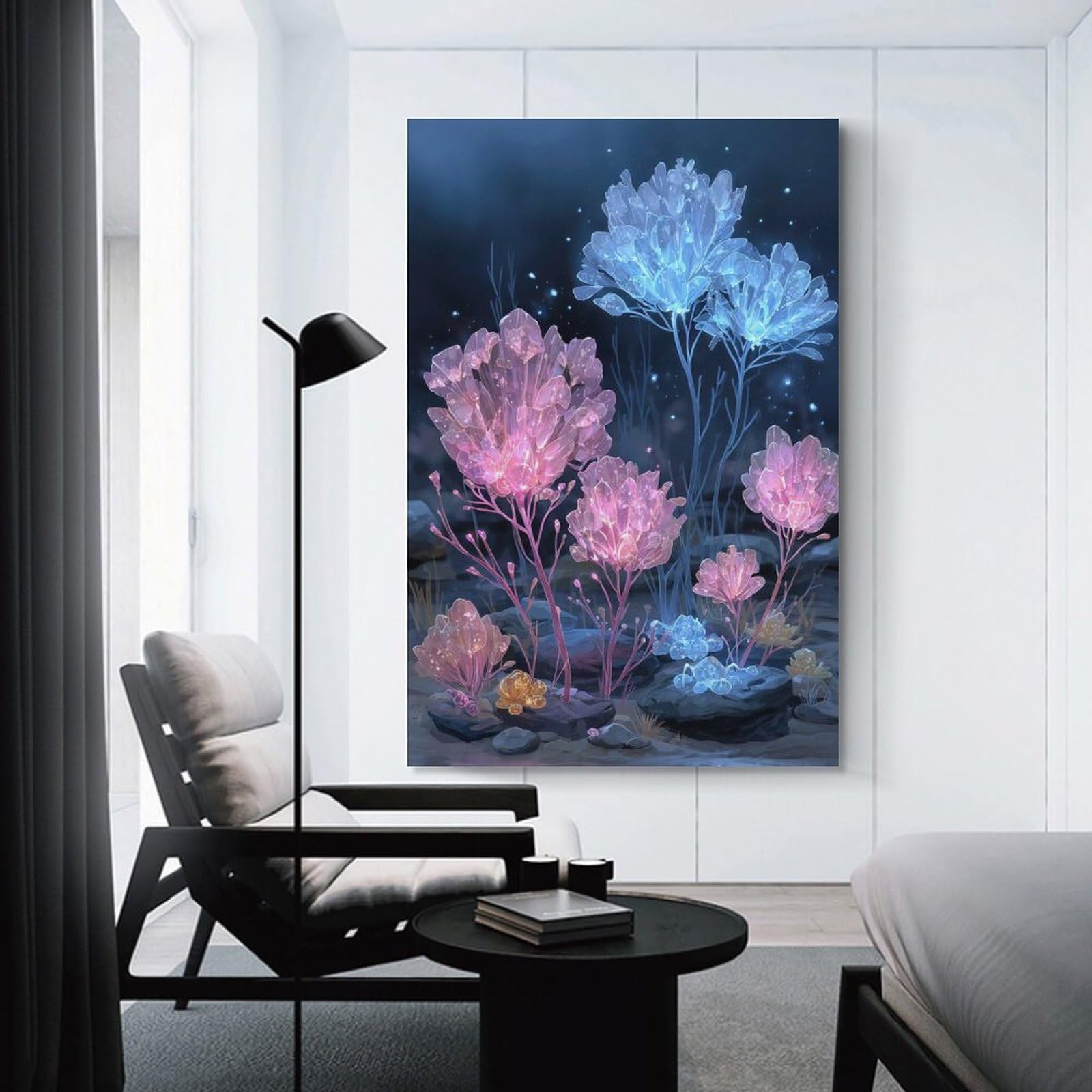 Junmoney Crystal Flowers in A Mystical Garden Canvas Wall Decor, 20x30inch(50x75cm), for Lounge Decor, Bedroom Walls Or Flats, Eye Catching Artwork for Blank Walls