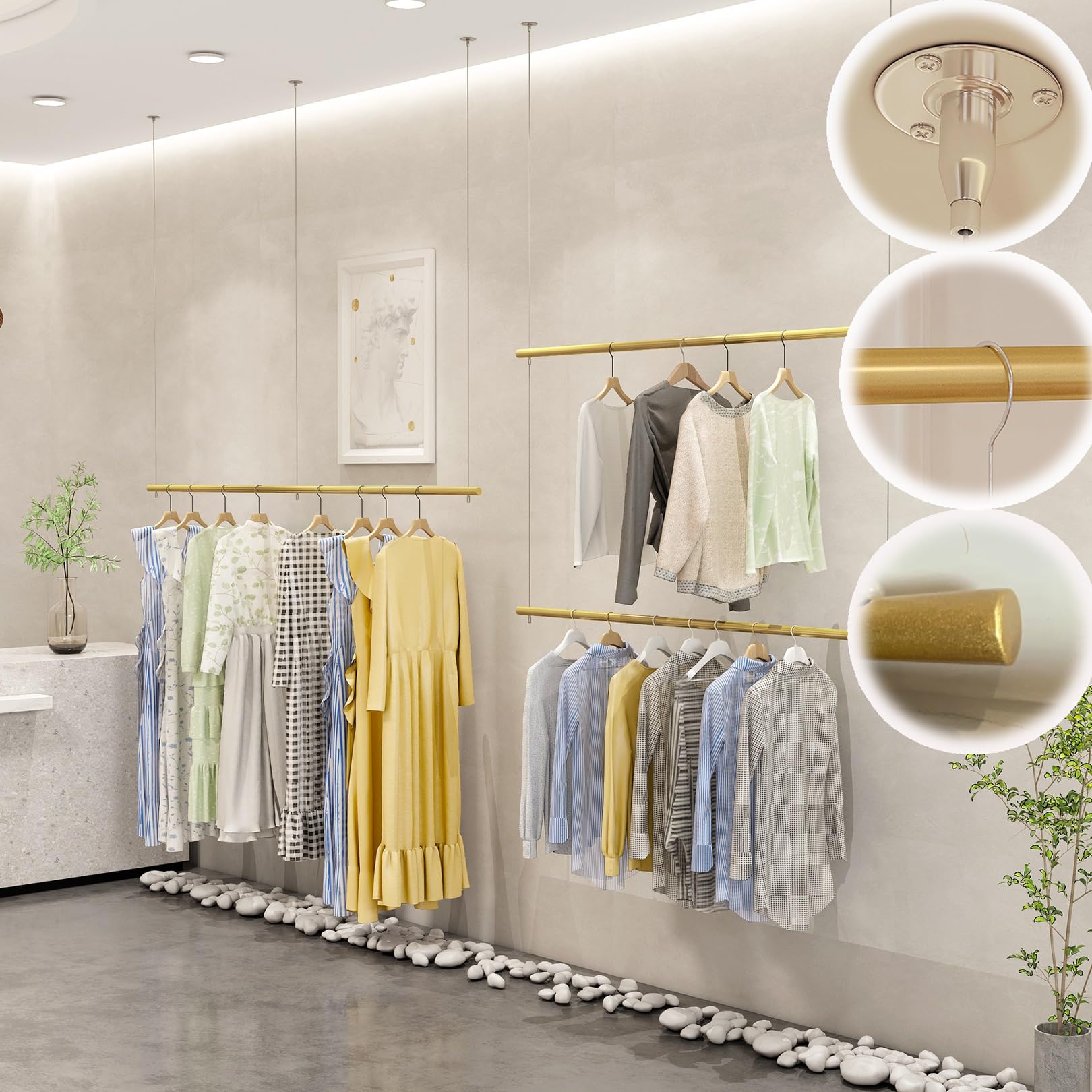 Appendiabiti da soffitto regolabile in altezza, barra appendiabiti per negozi e camere da letto, scaffale versatile da appendere per centri commerciali e uso commerciale (argento)