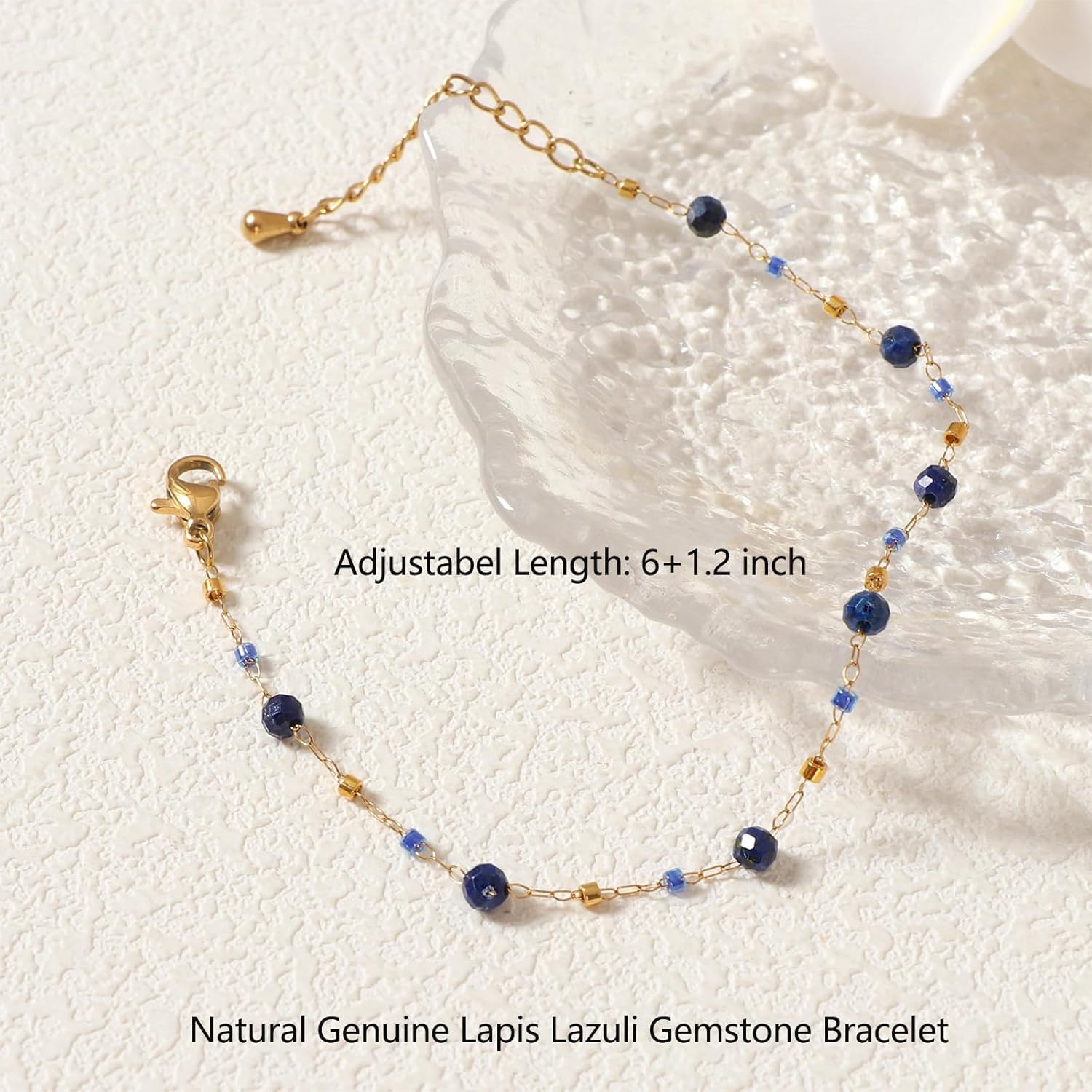 Natural Gemstone Beads Bracelets for Women 18k Gold Plated Handmade Lapis Lazuli Garnet Link Bracelet Turquoise Jewelry Valentine's Day Gift for Wife Mother Girlfriend - Image 6
