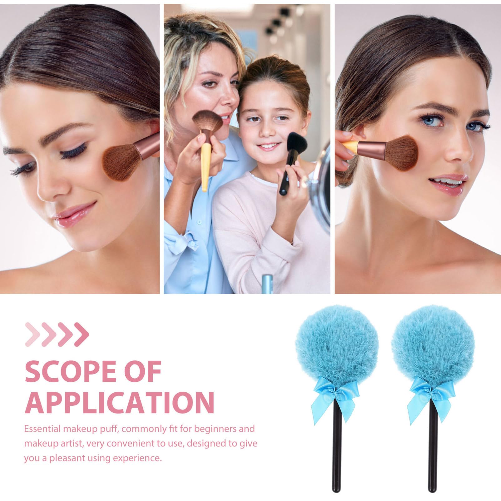 DOITOOL Powder Puff with Handle ? 2PCS Lollipop Shape Body Powder Puff, Velour Makeup Puff for Loose Application, Blue
