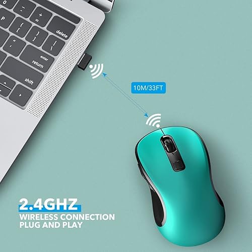 Miniatura 2 de Choiana Mouse inalámbrico, mouse inalámbrico 2.4G USB inalámbrico con 3 DPI ajustables, 6 botones, mouse ergonómico portátil silencioso para laptop,