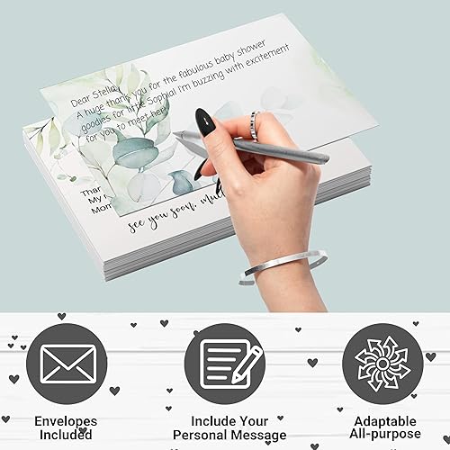 Miniatura 4 de Greenery - Tarjetas de agradecimiento para baby shower con sobres (paquete de 25) Mensaje preimpreso de niñas con espacio personalizable para notas