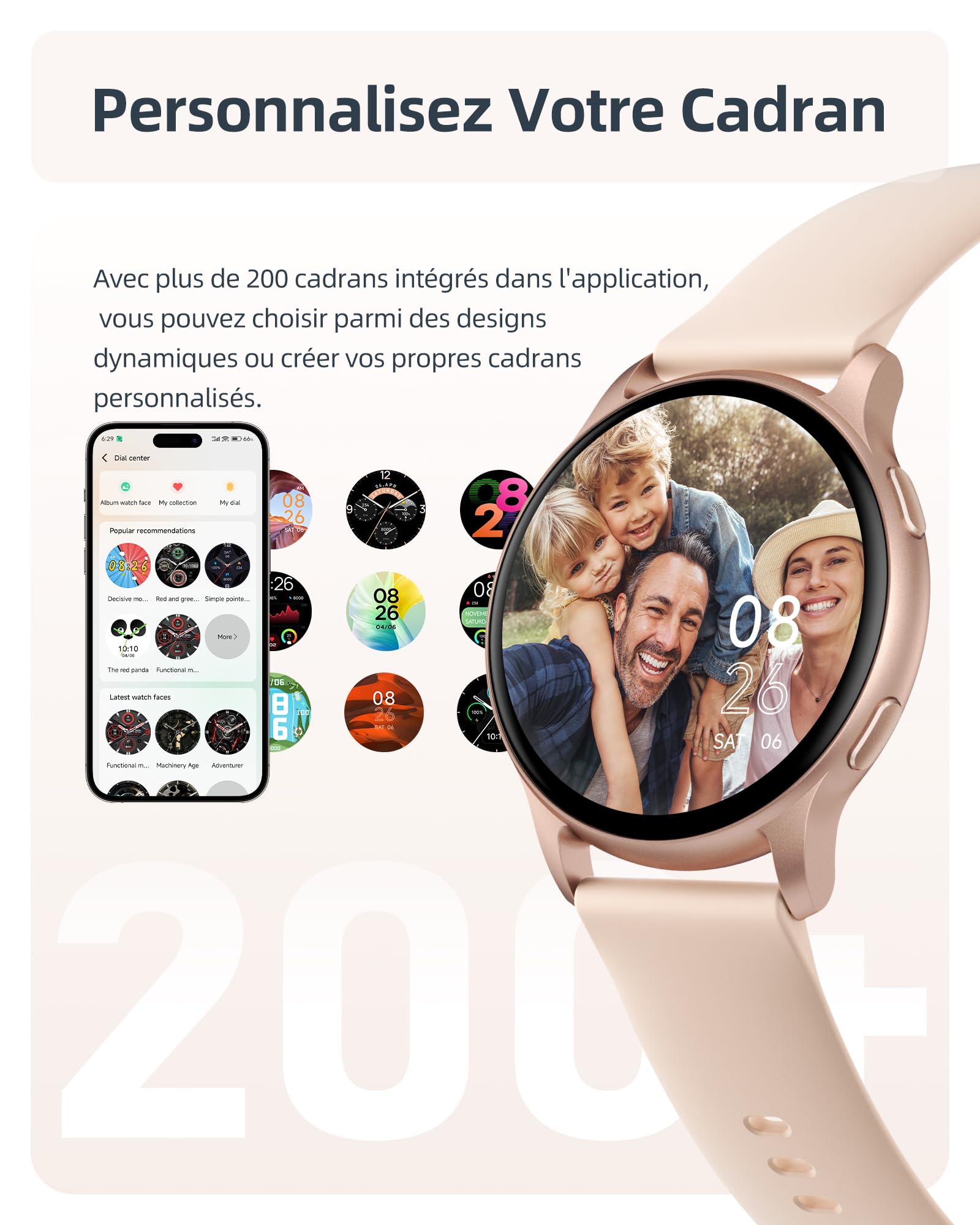 Parsonver Montre Connectée Femme avec Appels Bluetooth, 5ATM Étanche pour Natation, Smartwatch avec 100+ Sportifs, Sommeil, Fréquence Cardiaque, Montre Connecté pour Android & iPhone (Or Rose, 44 mm)